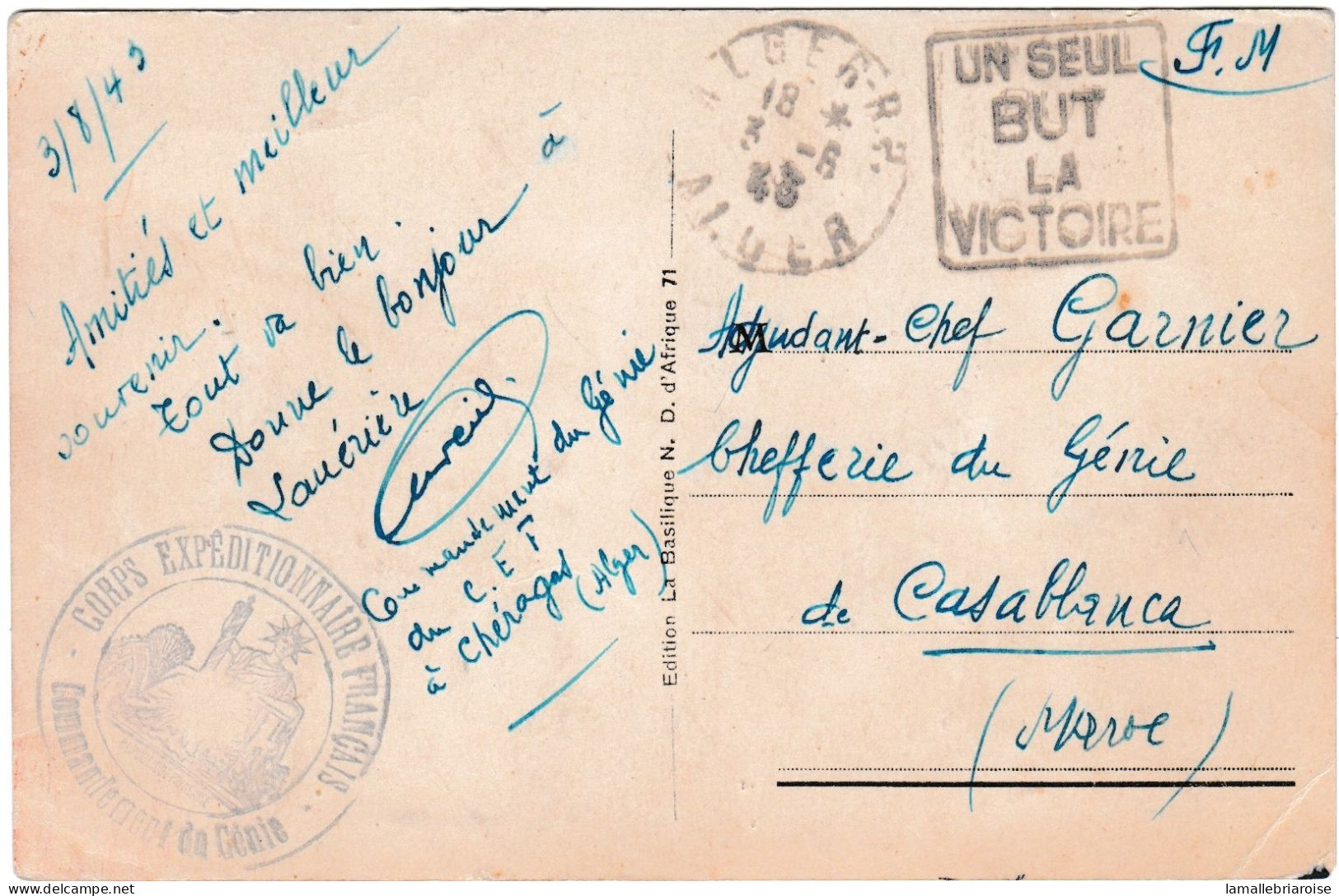 Cachet: VCorps Expeditionnaire Français, Commandement Du Génie, Daguin D'Alger: Un Seul But, La Victoire - Oorlog 1939-45