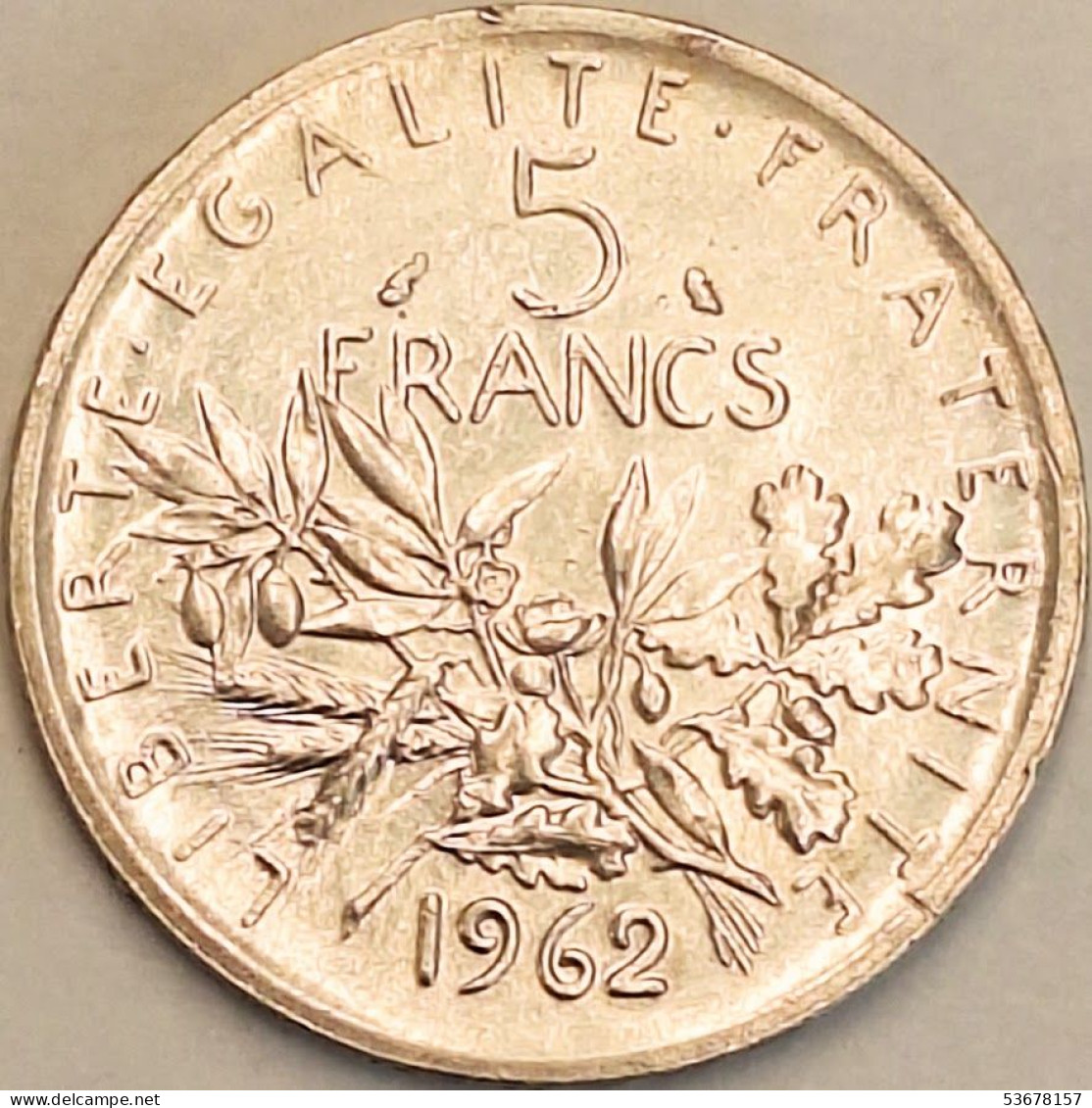 France - 5 Francs 1962, KM# 926, Silver (#4331) - 5 Francs