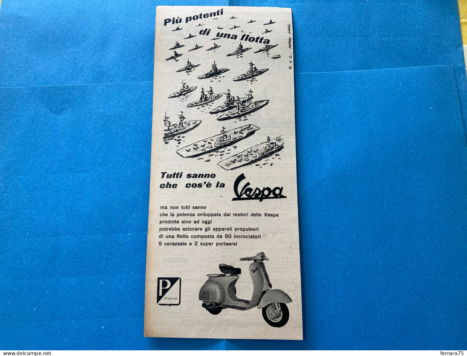 PUBBLICITà ADVERTISING VESPA PIAGGIO VINTAGE MARINA PORTAEREI. - Other & Unclassified