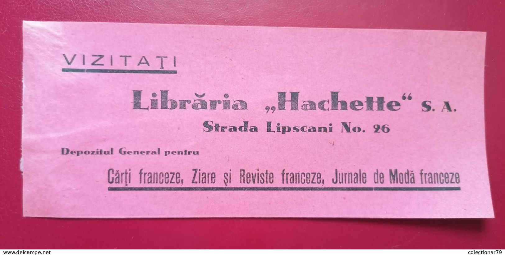 Romania Reclama Libraria Hachette Bucuresti / 19x8 Cm - Roemenië