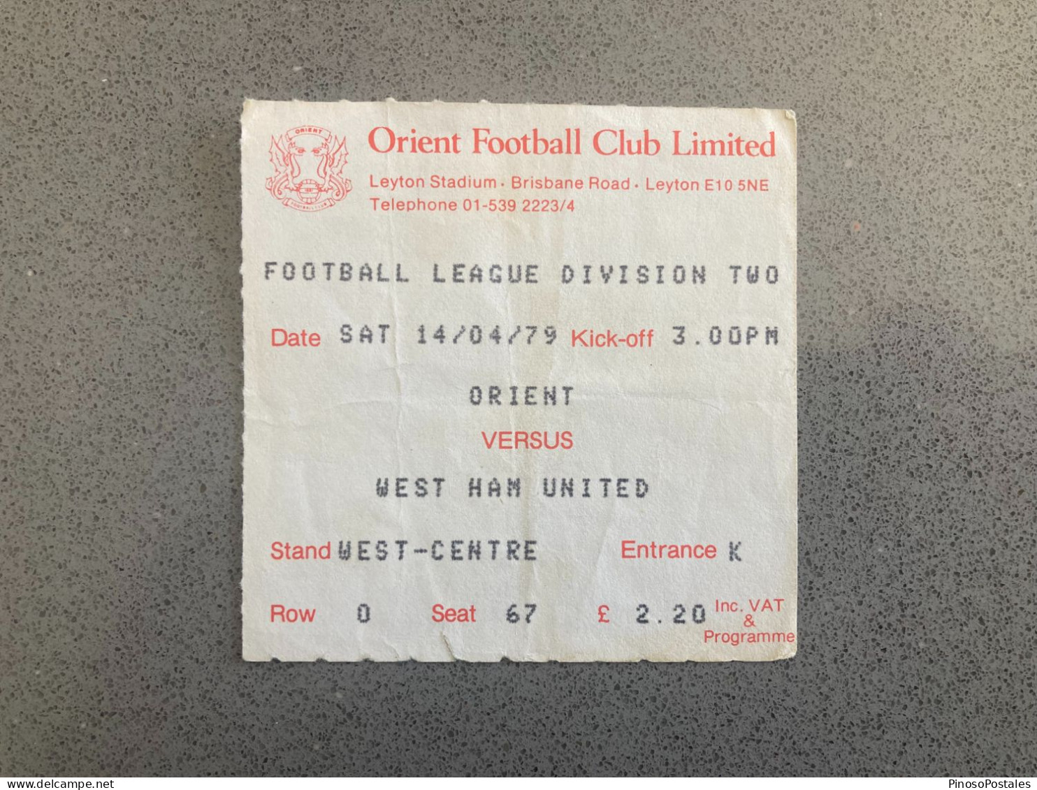 Leyton Orient V West Ham United 1978-79 Match Ticket - Tickets - Entradas