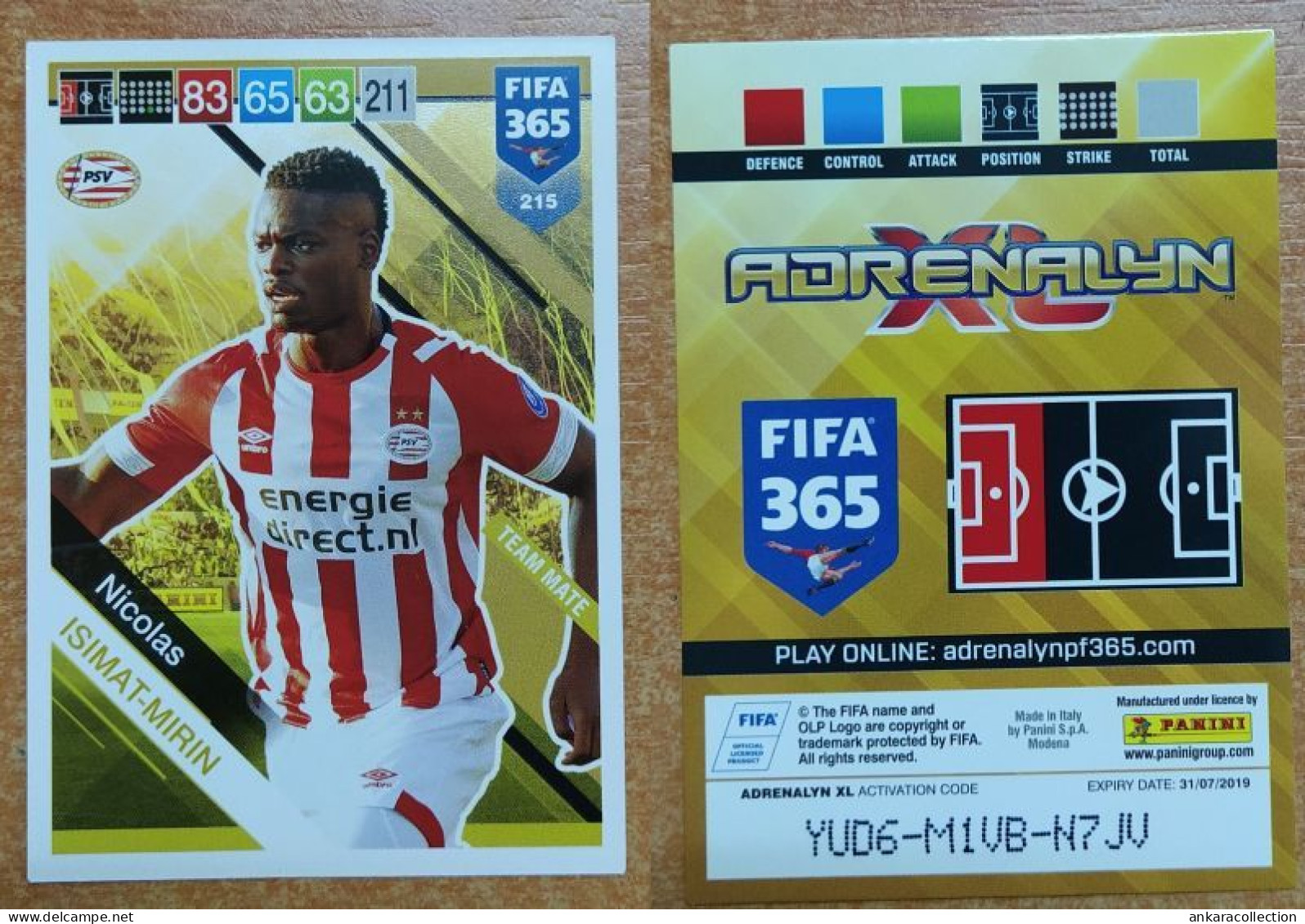 AC - 215 NICOLAS ISIMAT MIRIN  PSV EINDHOVEN  PANINI FIFA 365 2019 ADRENALYN TRADING CARD - Trading-Karten