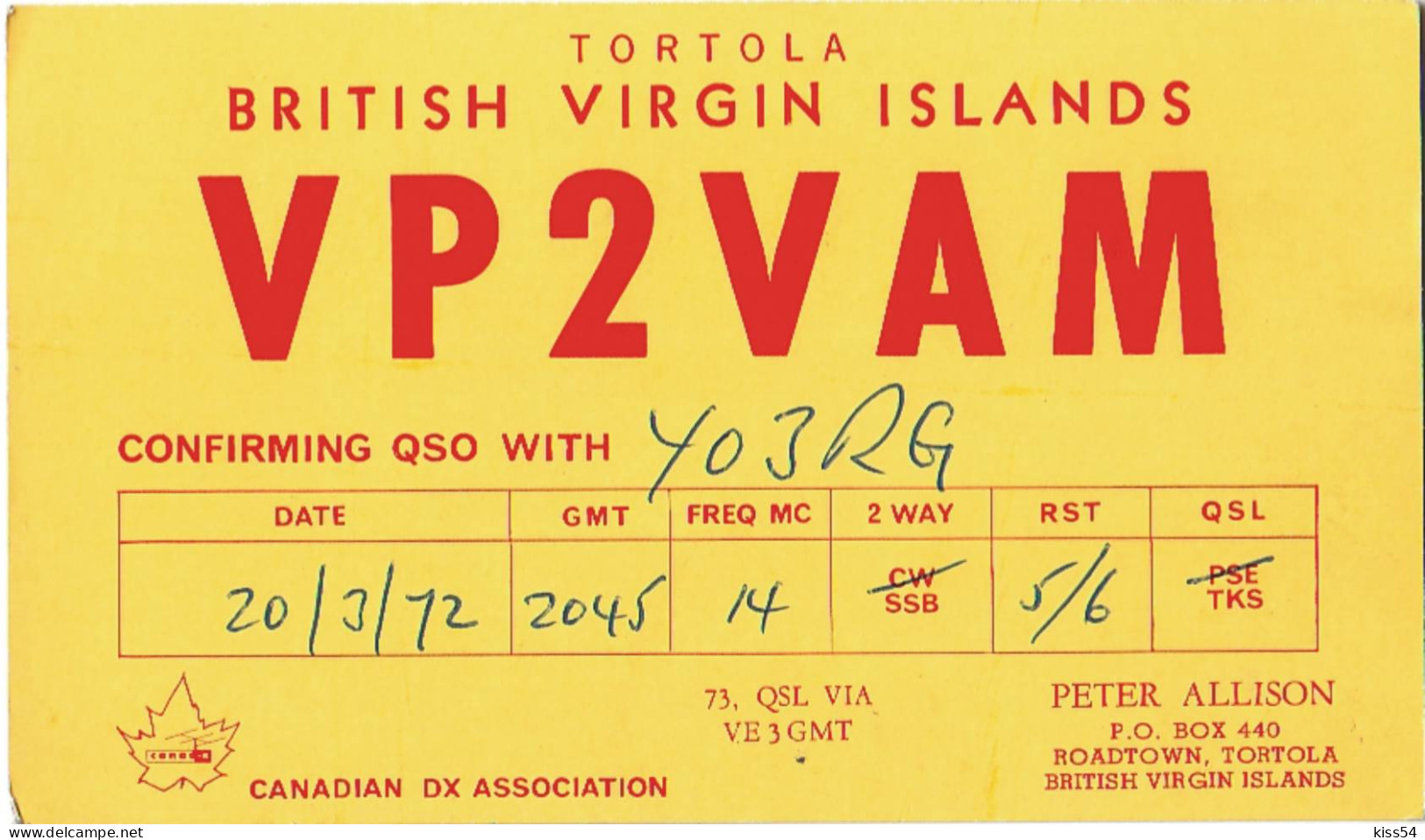 Q 14 - 109 BRITISH VIRGIN Islands - 1972 - Radio Amatoriale