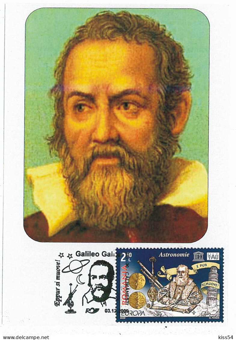 MAX 55 - 194 EUROPA, Galileo GALILEI, Astronomy, Romania - Maximum Card - 2009 - Maximum Cards & Covers