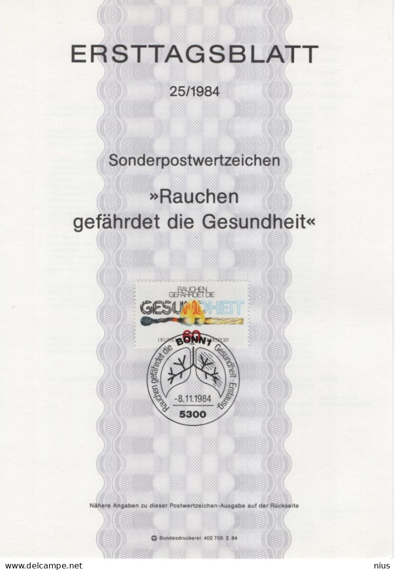Germany Deutschland 1984-25 Health & Medicine, Fight Against Smoking, Rauchen Schadet Der Gesundheit, Canceled In Bonn - 1981-1990