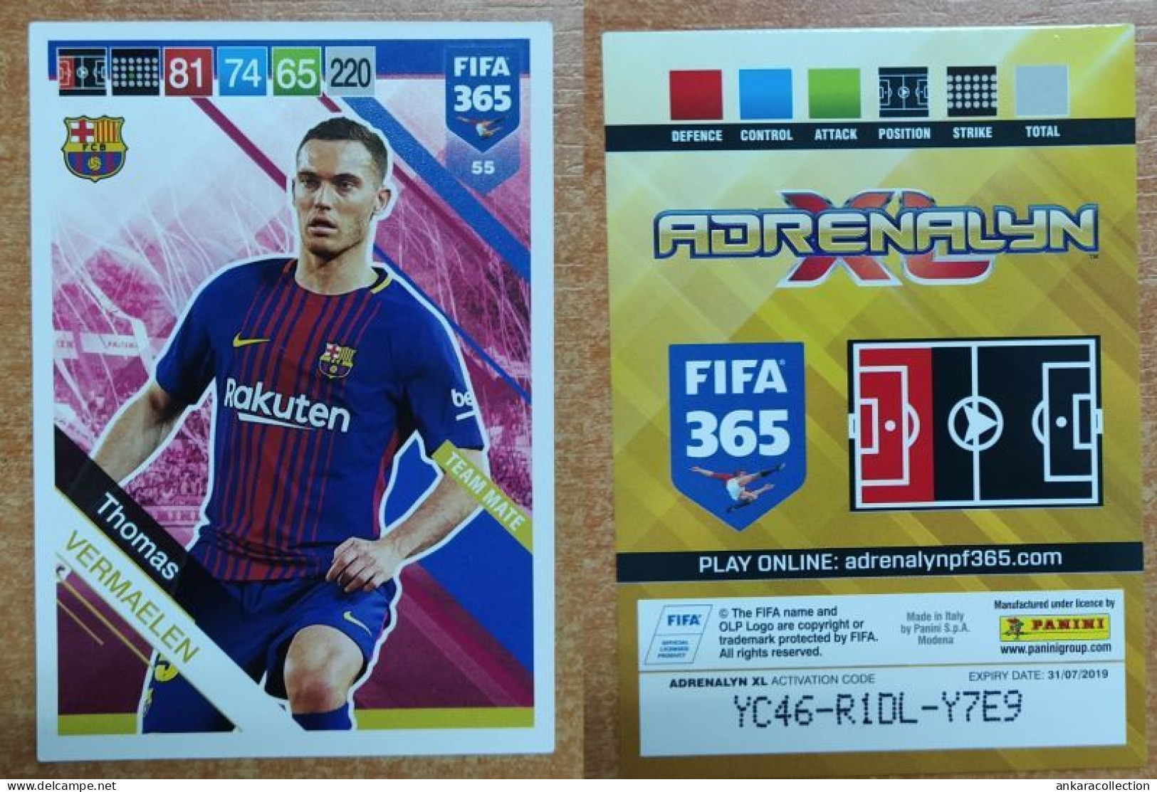 AC - 55 THOMAS VERMAELEN  BARCELONA  PANINI FIFA 365 2019 ADRENALYN TRADING CARD - Trading-Karten