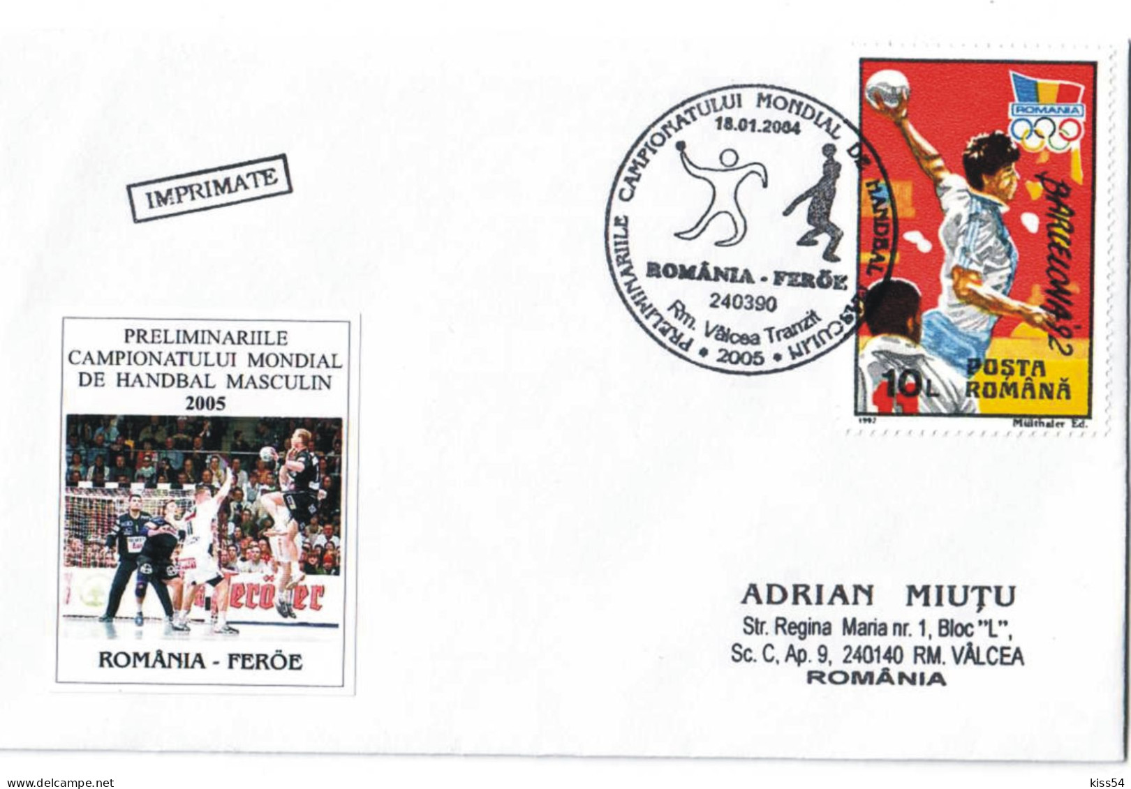 COV 65 - 389 HANDBALL, Romania-FEROE - Cover - Used - 2004 - Storia Postale