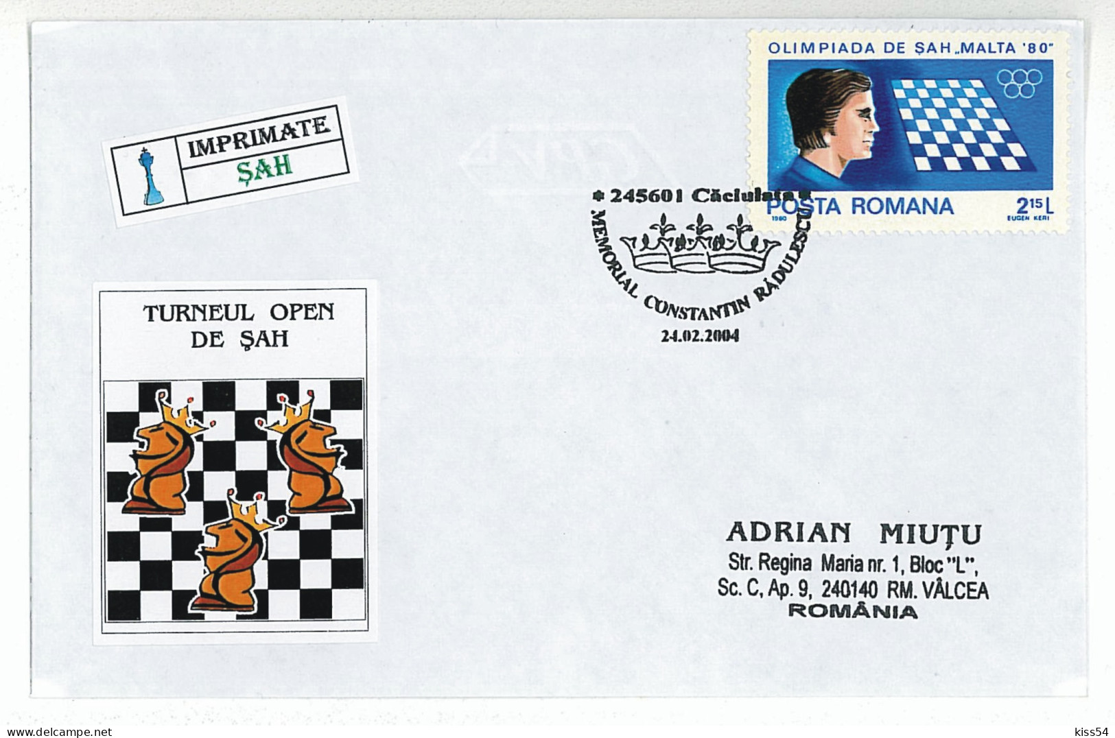 COV 65 - 204 CHESS, Romania - Cover - Used - 2004 - Brieven En Documenten