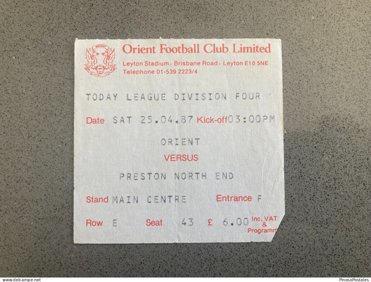 Leyton Orient V Preston North End 1986-87 Match Ticket - Eintrittskarten