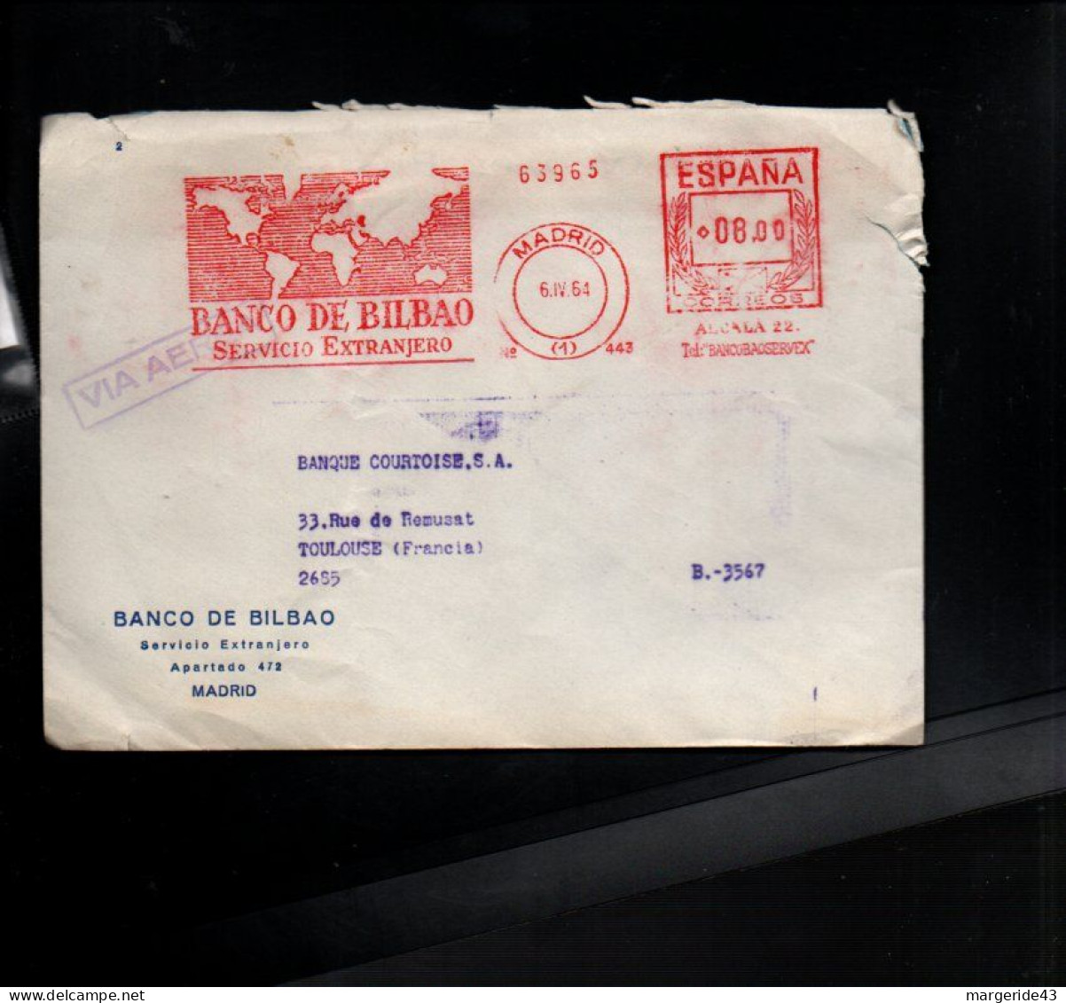 ESPAGNE SUPERBE EMA DE MADRID SUR LETTRE POUR LA FRANCE 1964 - Briefe U. Dokumente