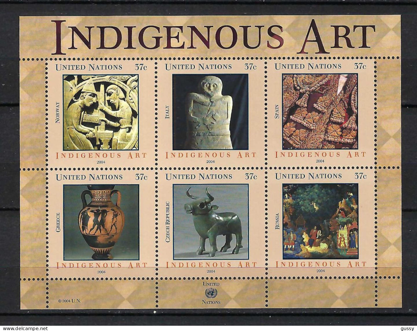 NATIONS UNIES New York 2004:  B&F Neuf** "INDIGENOUS ART" - Hojas Y Bloques