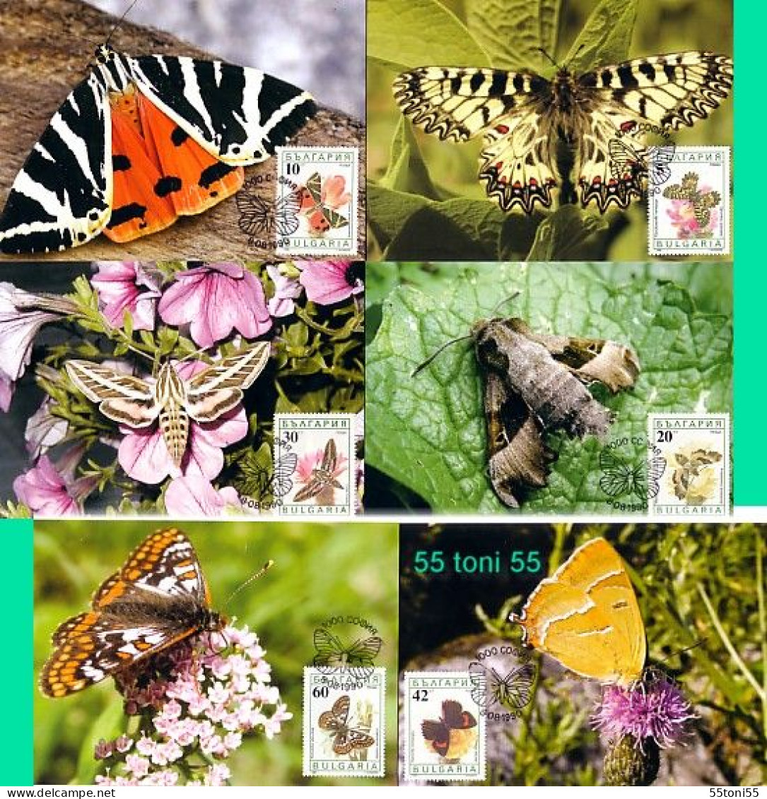 1990 Fauna  Butterflies (Papillons ) 6 V- 6 MC (maximum Cards)  Bulgaria / Bulgarie - FDC