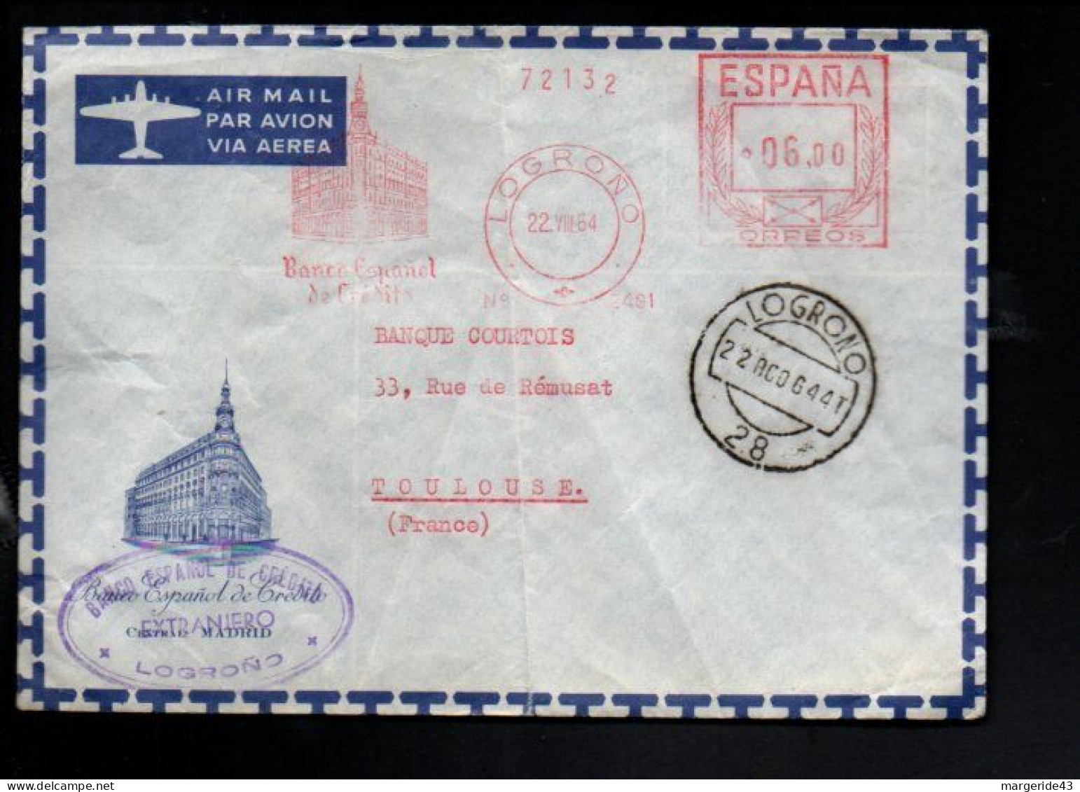 ESPAGNE EMA DE LOGRONO SUR LETTRE POUR LA FRANCE 1964 - Cartas & Documentos