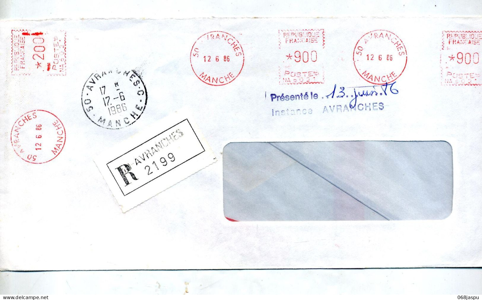 Lettre Recommandée Avranches En 3 Fois + Cachet Présenté - Maschinenstempel (Sonstige)