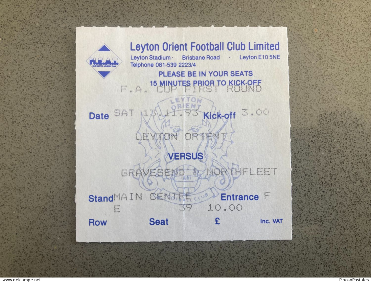 Leyton Orient V Gravesend V Northfleet 1993-94 Match Ticket - Match Tickets