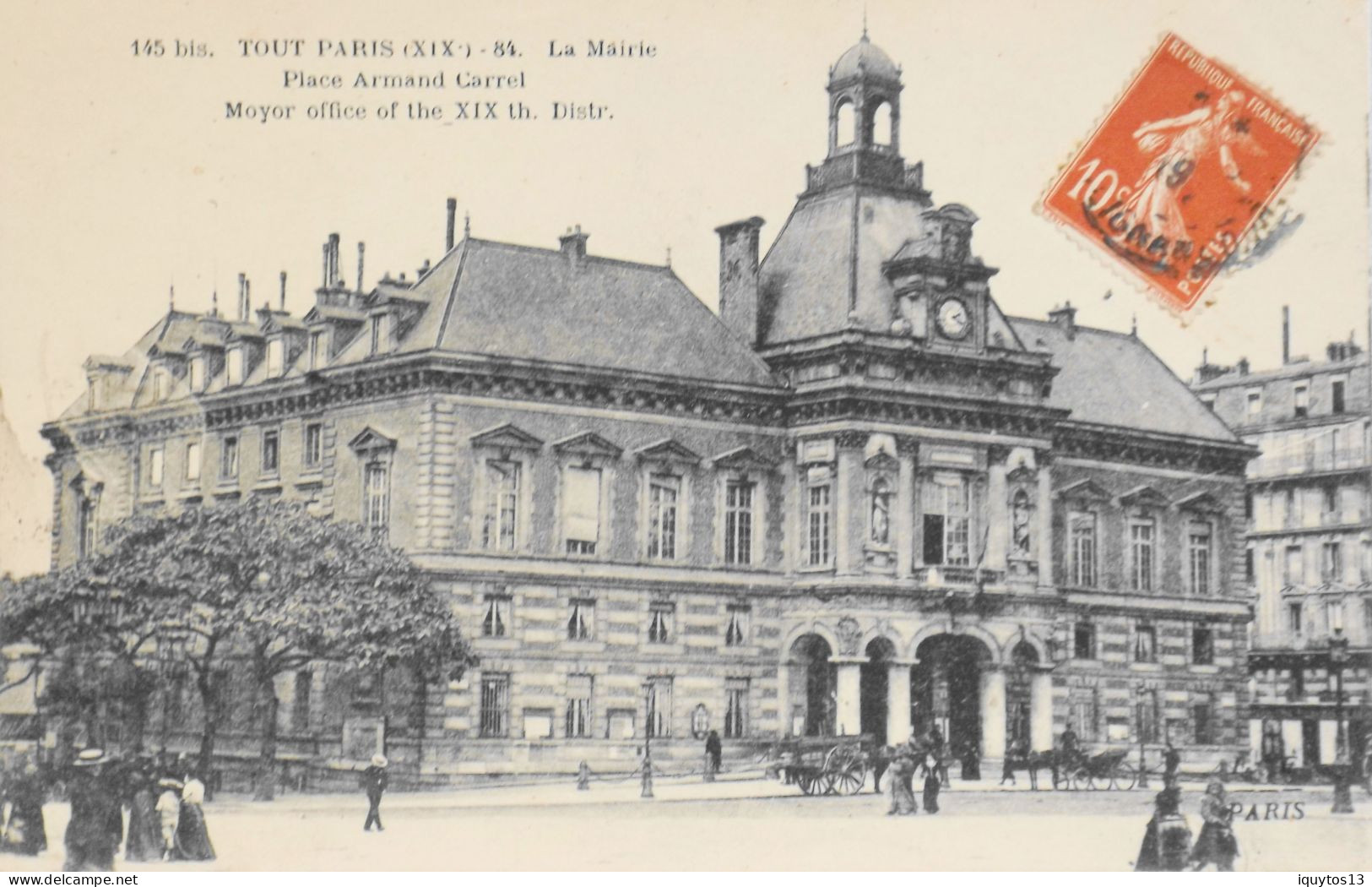 CPA. [75] > TOUT PARIS > N°145 Bis - (pas Vue) - LA MAIRIE Pl. ARMAND CARREL (XIXe Arrt.) - 1919 - Coll. F. Fleury - TBE - Arrondissement: 19