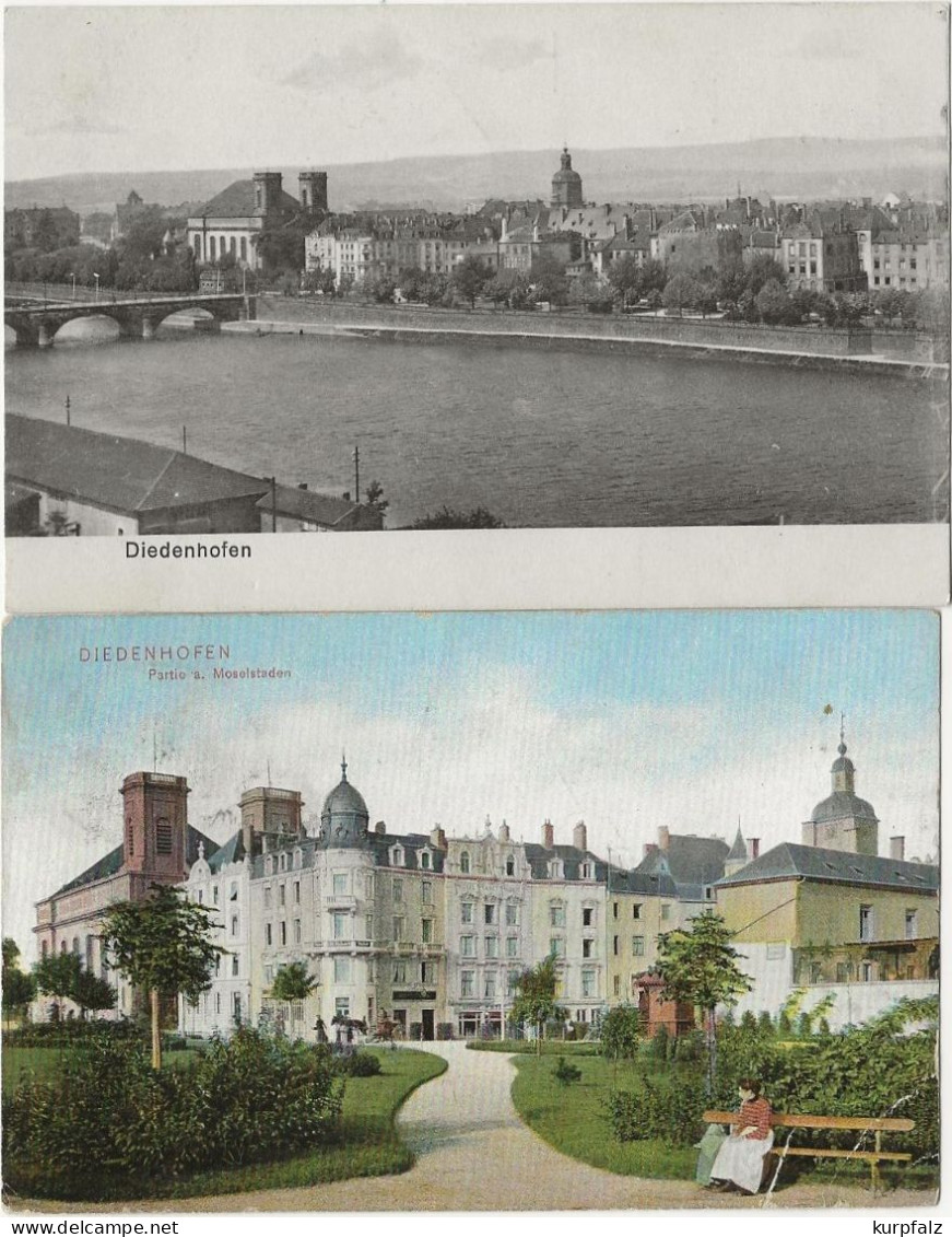 2 CPA Thionville, Diedenhofen - Vue Avec Moselle Et Pont + Moselstaden , 1 X Circule 1907 + 1 X Feldpost - Thionville