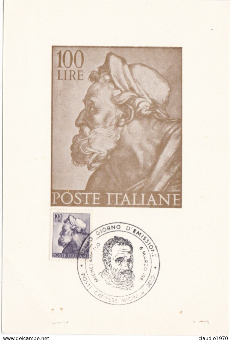 REPUBLICA - ITALIA - CARTOLINA  - 100 LIRE -  COMUNE DI CAPRESE MICHELANGELO (AREZZO) 1961 - 1961-70: Marcofilia