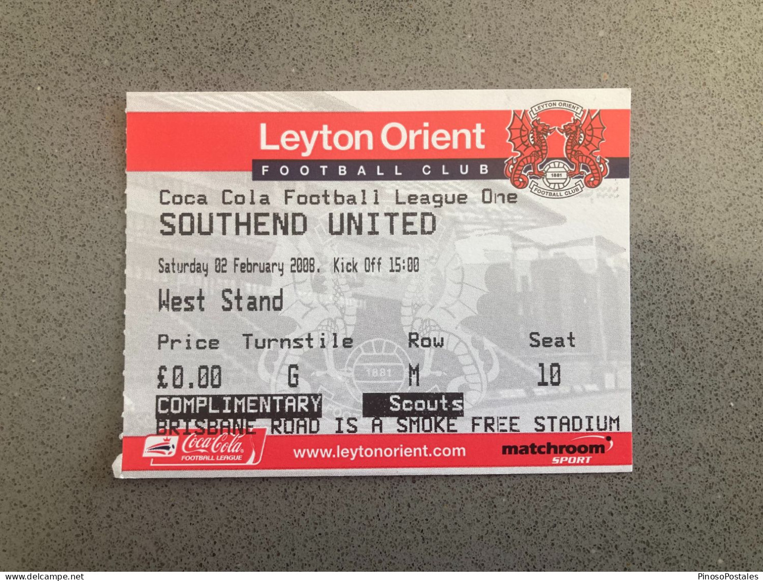 Leyton Orient V Southend United 2007-08 Match Ticket - Match Tickets