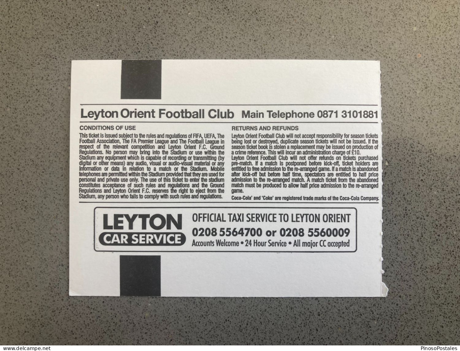Leyton Orient V Southend United 2007-08 Match Ticket - Biglietti D'ingresso