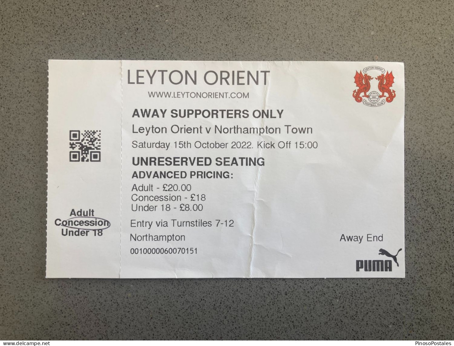 Leyton Orient V Northampton Town 2022-23 Match Ticket - Tickets - Entradas