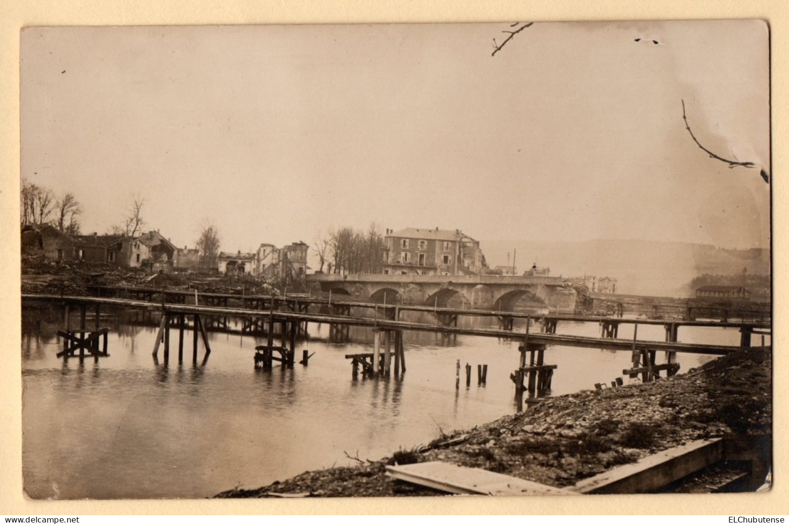 Cpa Photo Les Passerelles Pont Meuse - Ruines Maisons - Saint Mihiel Meuse Guerre 14-18 WW1 - Saint Mihiel