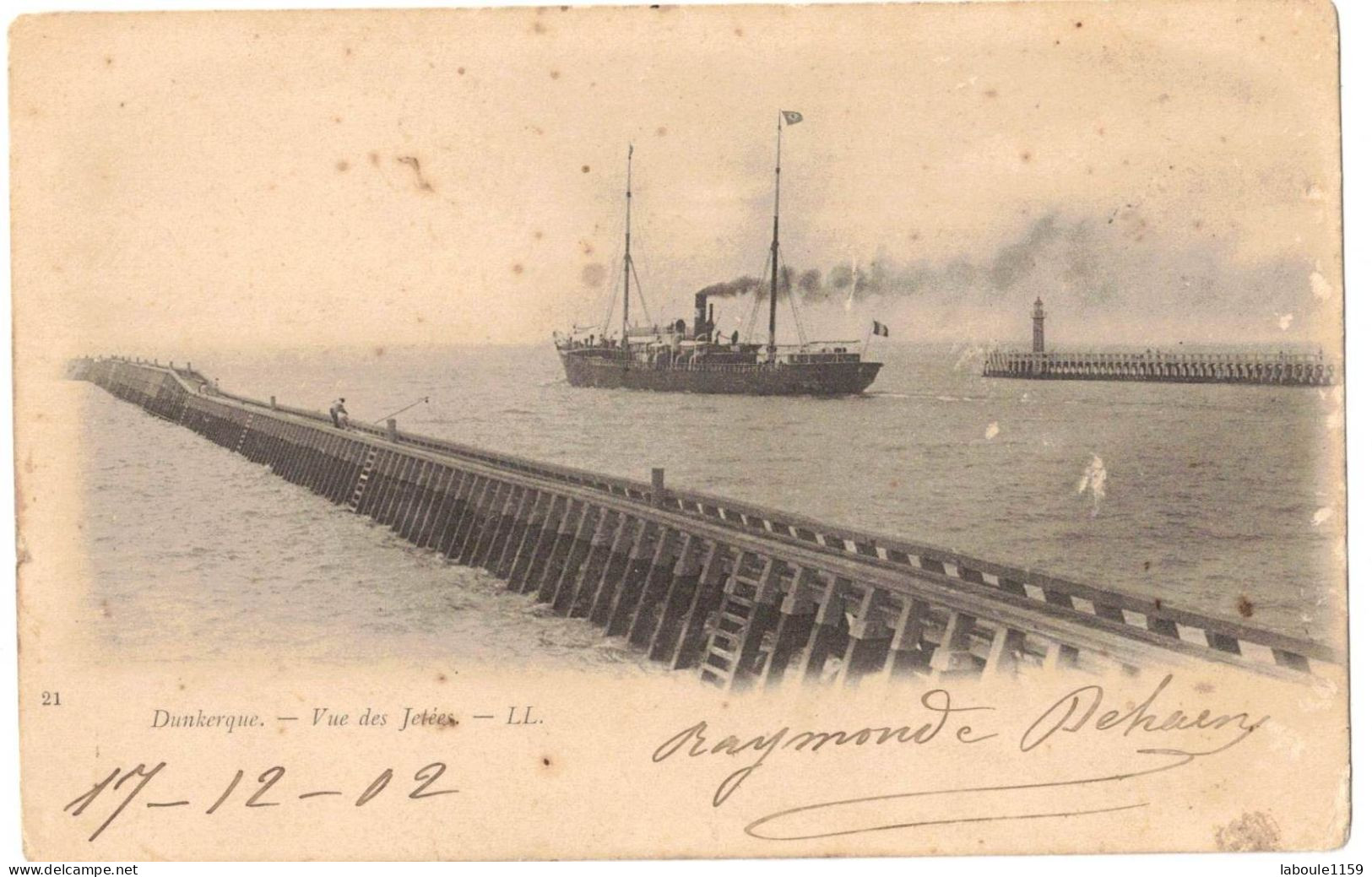 TRANSPORTS BATEAUX PAQUEBOT A VAPEUR SORTANT DU PORT MER DU NORD DUNKERQUE VUE DES JETEES CIRCULEE SOUMARTRE FAUGERES - Steamers