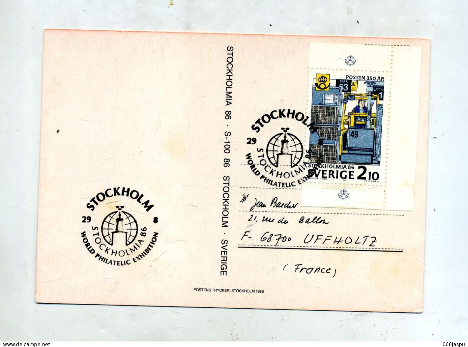 Carte Cachet Stockholm Expo  86  Philatelie - Brieven En Documenten