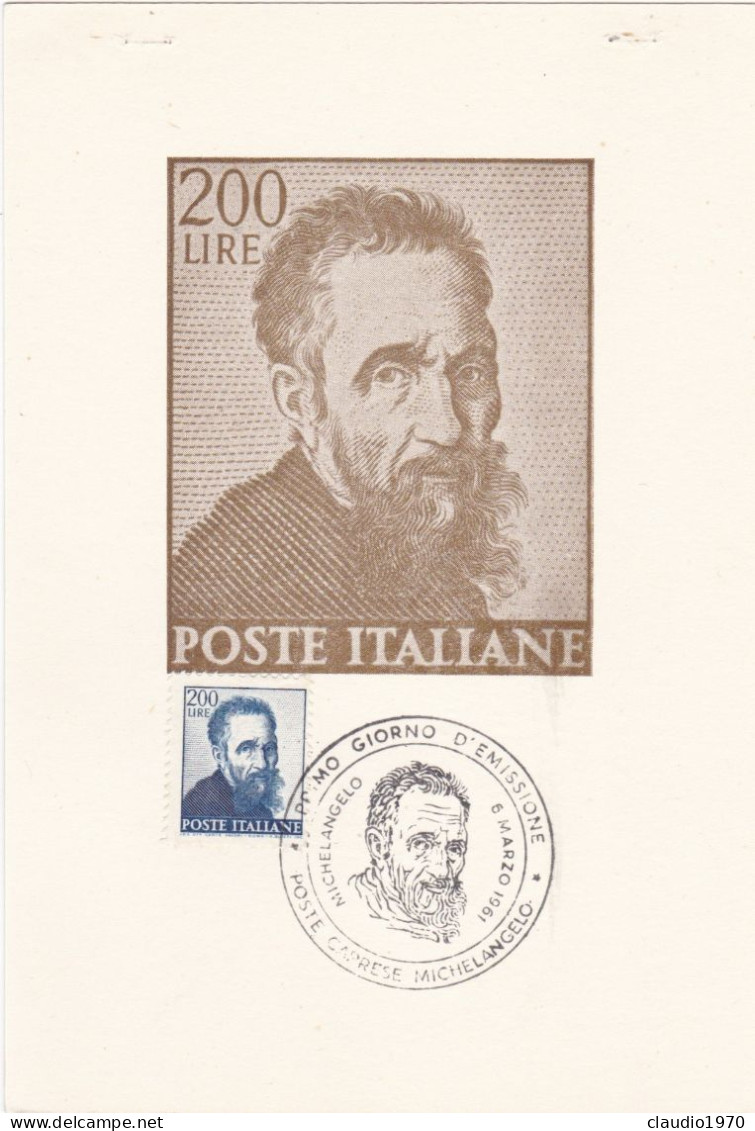 REPUBLICA - ITALIA - CARTOLINA  - 200 LIRE -  COMUNE DI CAPRESE MICHELANGELO (AREZZO) 1961 - 1961-70: Marcofilia