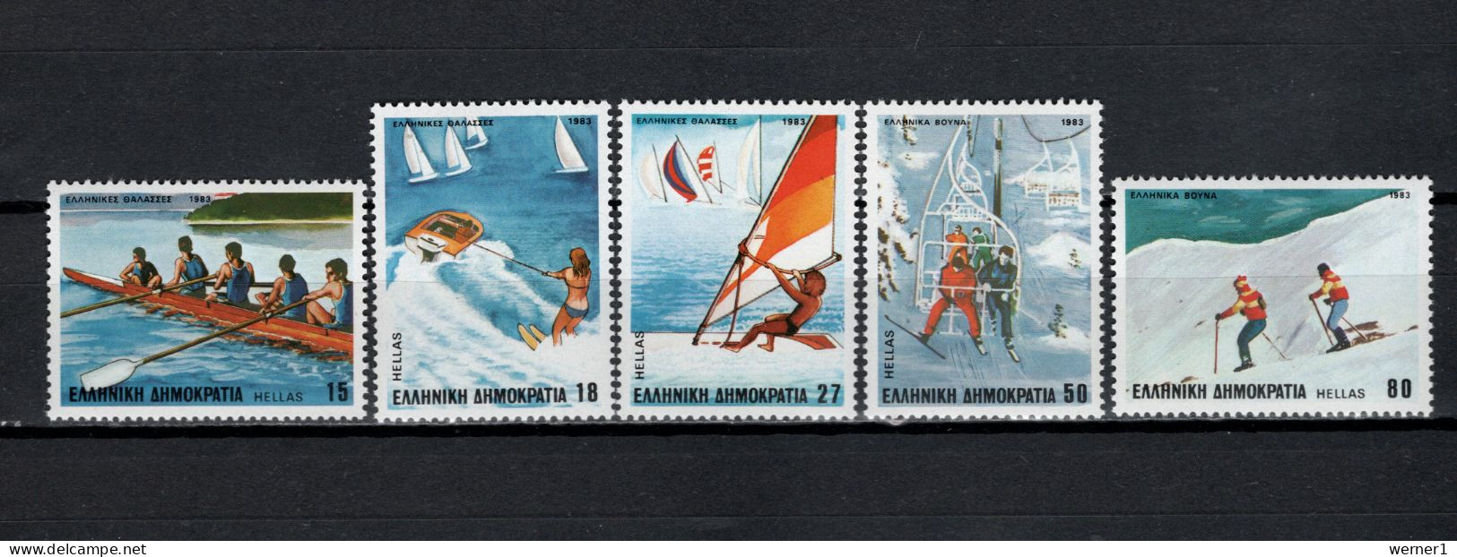 Greece 1983 Olympic Sport, Rowing, Windsufing, Wintersport Set Of 5 MNH - Zomer 1984: Los Angeles