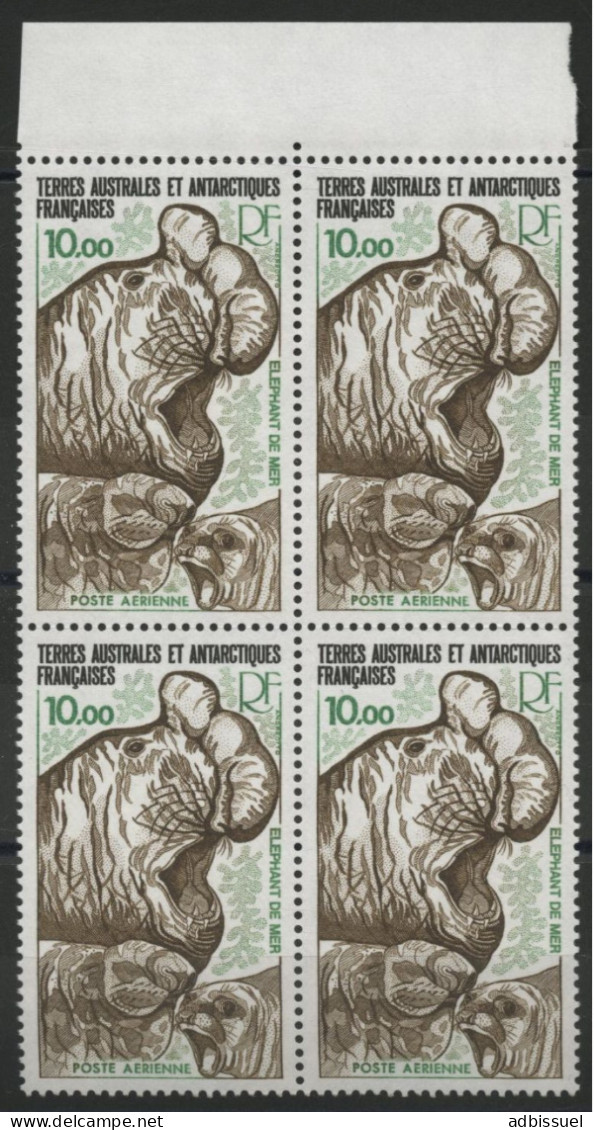 TAAF Poste Aérienne PA N° 55 Bloc De 4 Neuf Sans Charnière ** (MNH) COTE 30.8 € "Elephant De Mer" TB - Poste Aérienne