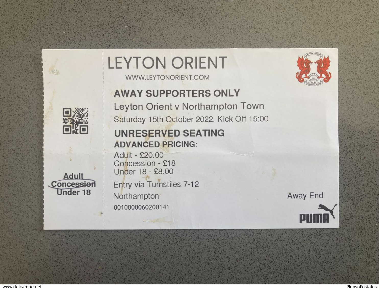 Leyton Orient V Northampton Town 2022-23 Match Ticket - Match Tickets