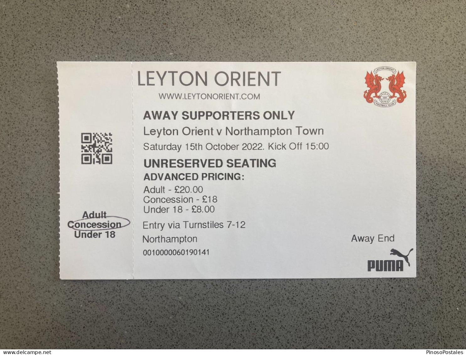 Leyton Orient V Northampton Town 2022-23 Match Ticket - Biglietti D'ingresso