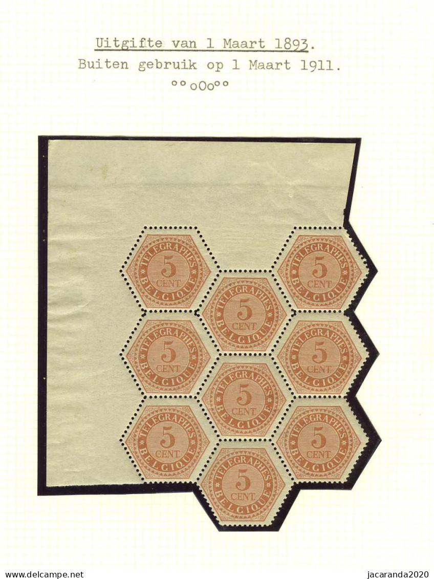 België  9 X TG9 ** - Cijfer Op Gelijnde Achtergrond - Blok Van 9 Met Mooie Hoekbladboord - LUXE - OBP: 189.00€ - Timbres Télégraphes [TG]