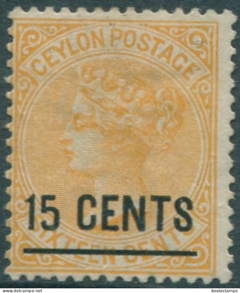 Ceylon 1885 SG189 15 CENTS On 16c Orange-yellow QV MLH (amd) - Sri Lanka (Ceylon) (1948-...)