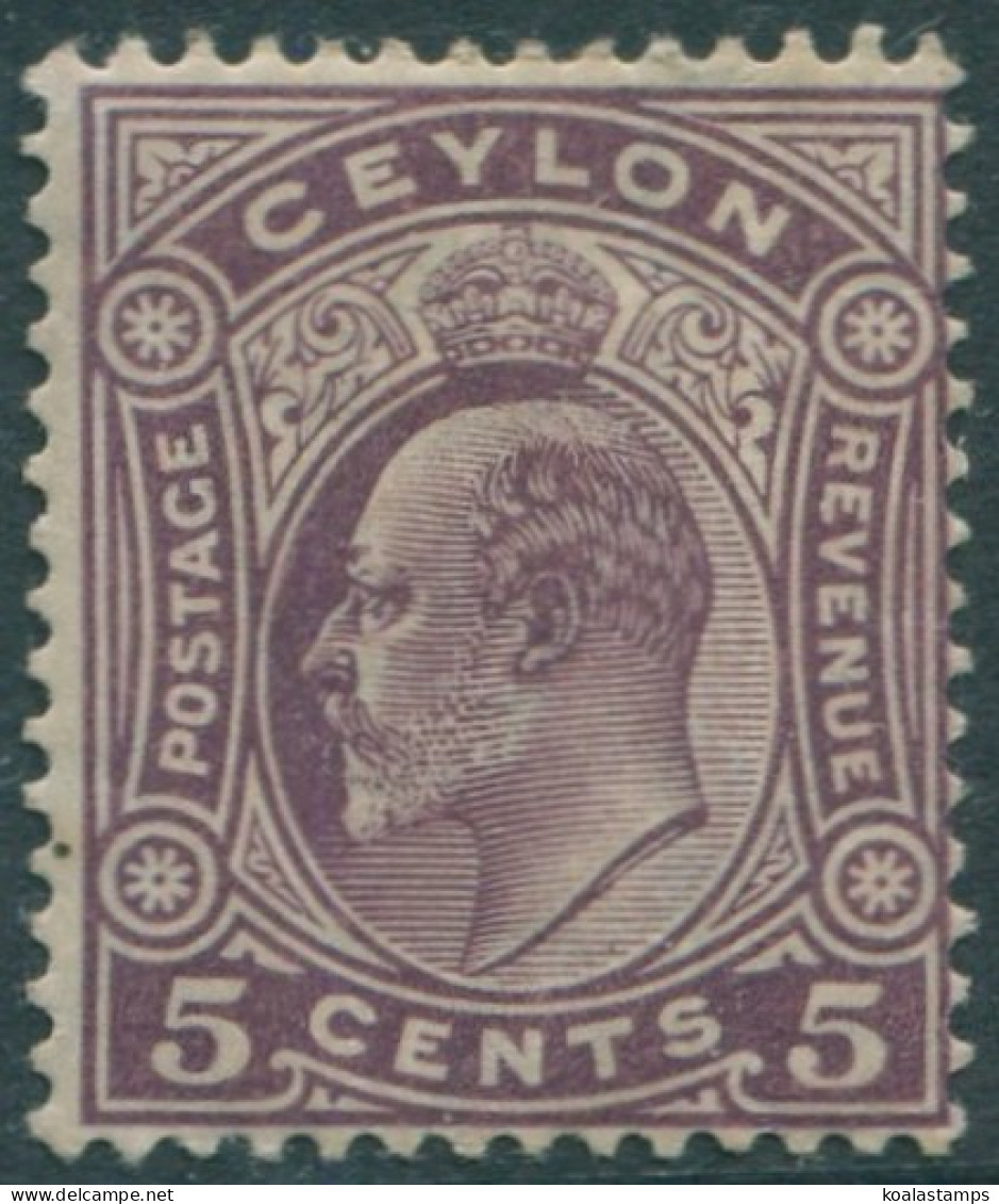 Ceylon 1908 SG289 5c Deep Purple KEVII Mult Crown CA Wmk #1 MLH (amd) - Sri Lanka (Ceylan) (1948-...)