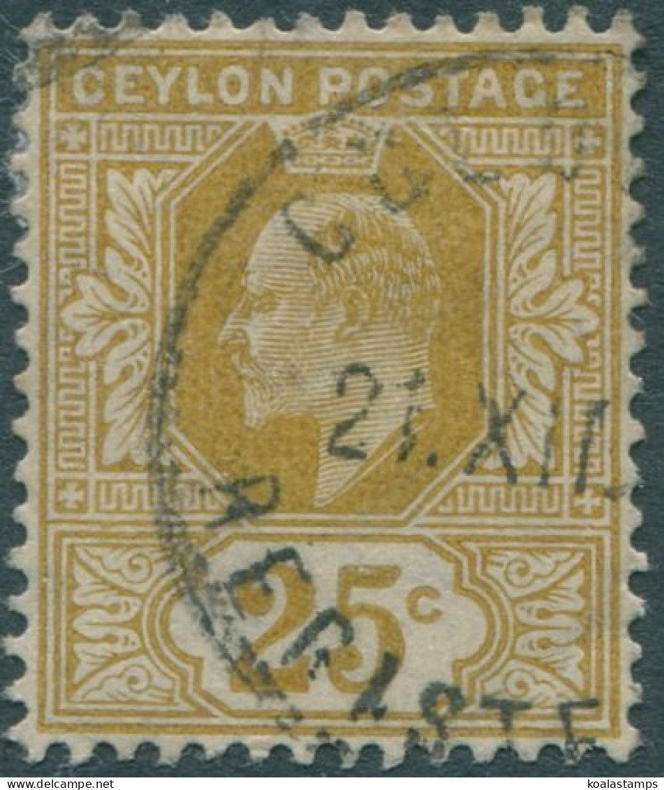 Ceylon 1904 SG284 25c Bistre KEVII Mult Crown CA Wmk #1 FU (amd) - Sri Lanka (Ceylon) (1948-...)