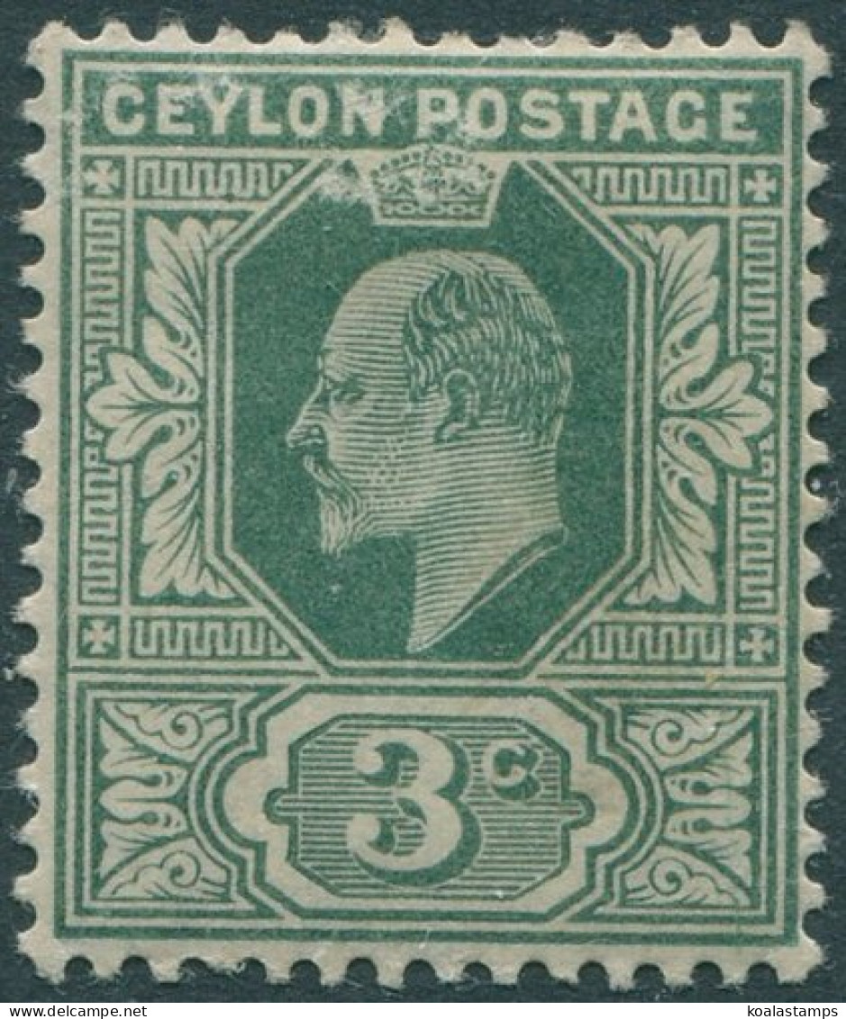 Ceylon 1903 SG266 3c Green KEVII Crown CA Wmk MLH (amd) - Sri Lanka (Ceylan) (1948-...)