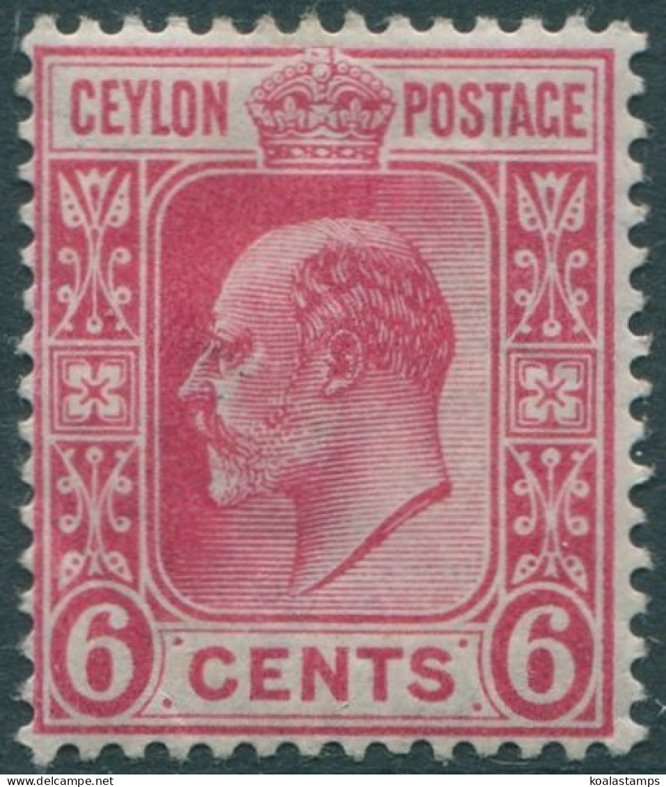 Ceylon 1908 SG291 6c Carmine KEVII Mult Crown CA Wmk #1 MH (amd) - Sri Lanka (Ceylan) (1948-...)