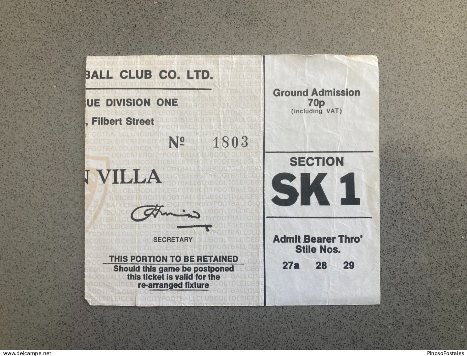 Leicester City V Aston Villa 1977-78 Match Ticket - Tickets D'entrée