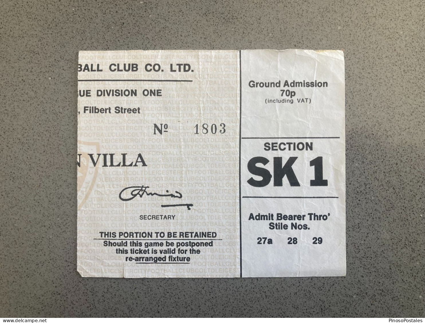 Leicester City V Aston Villa 1977-78 Match Ticket - Biglietti D'ingresso