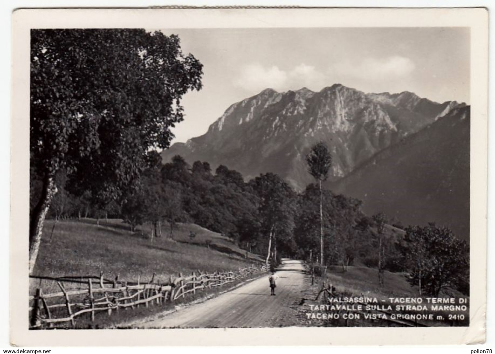 VALSASSINA - TACENO TERME DI TARTAVALLE SULLA STRADA MARGNO TACENO CON VISTA GRIGNONE - LECCO - 1951 - Lecco