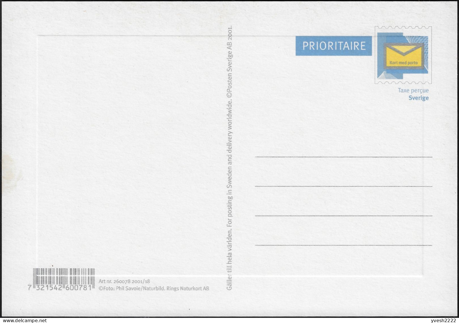 Suède 2001 Entier Postal Illustré Pour L'étranger, Vente Locale. Vi Ses !  À Bientôt. Rainette Jaune Agalychnis Callidry - Frösche