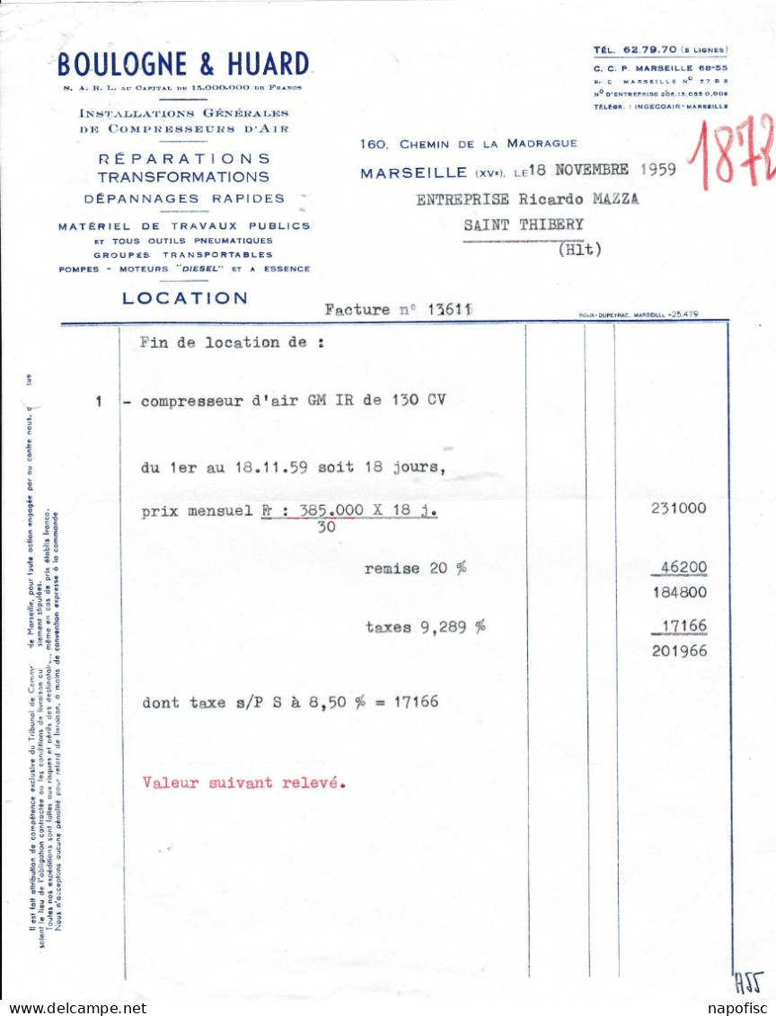 13-Boulogne & Huard..Installations Générales De Compresseurs D'Air...Marseille...(Bouches-du-Rhône)...1959 - Autres & Non Classés