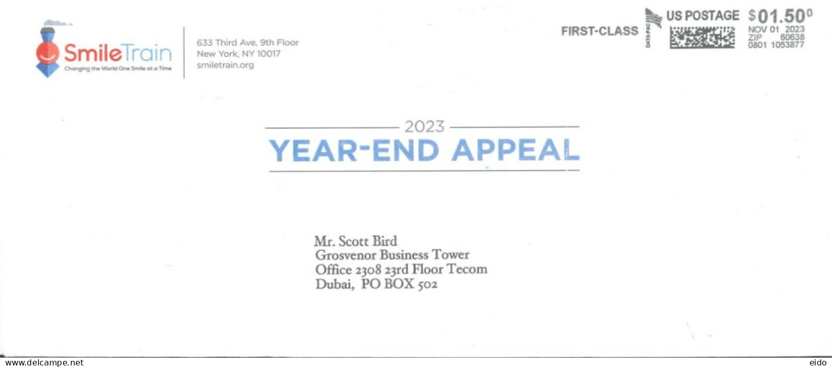 UNITED STATES - 2023 - POSTAL FRANKING MACHINE COVER TO DUBAI. - Brieven En Documenten