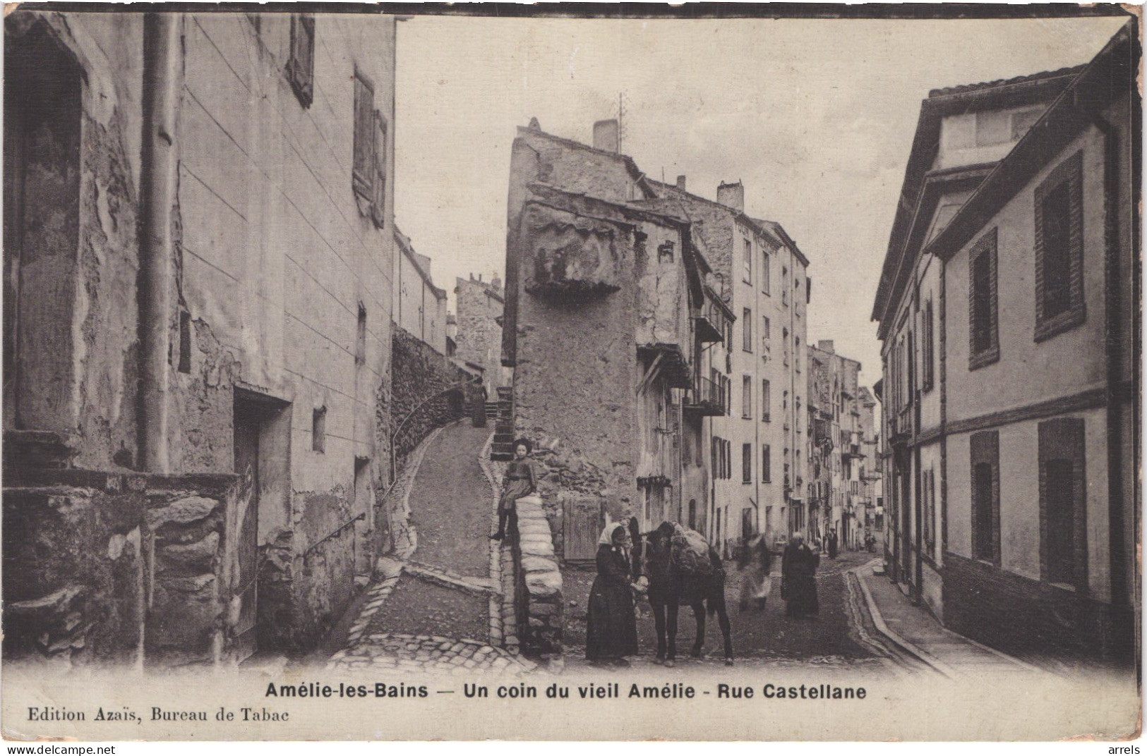 FR66 AMELIE LES BAINS - AZAIS émail - Un Coin Du Vieil Amélie - Rue Castellane - Catalane Et Sa Mule - Animée - Belle - Amélie-les-Bains-Palalda