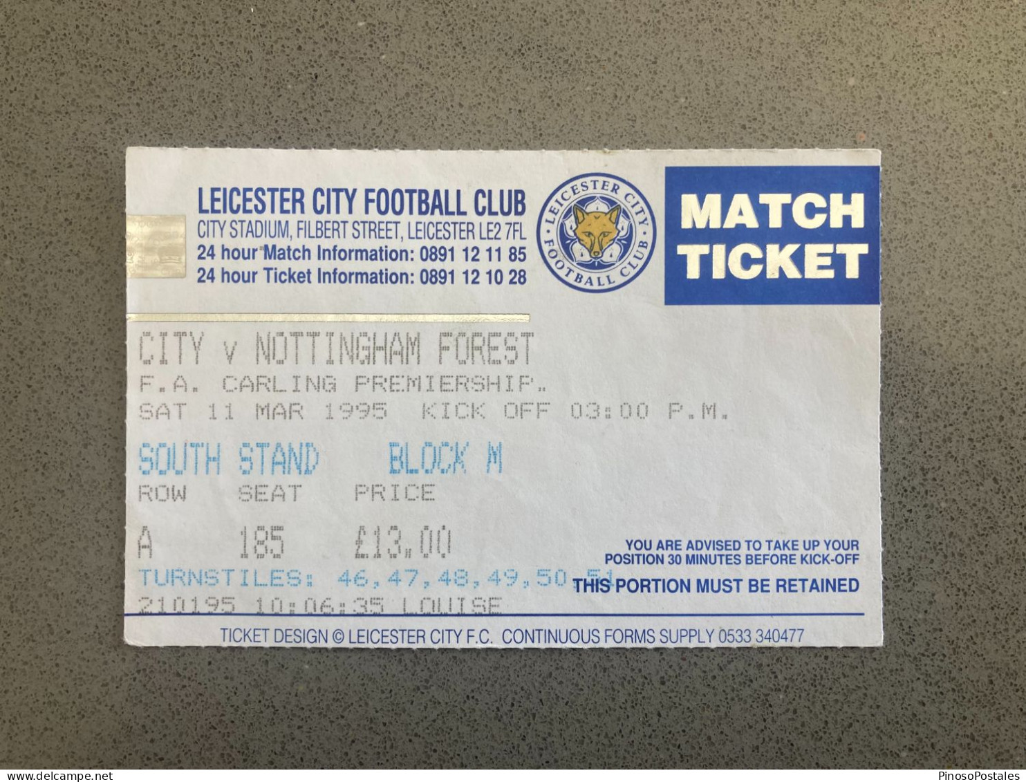 Leicester City V Nottingham Forest 1994-95 Match Ticket - Tickets - Entradas