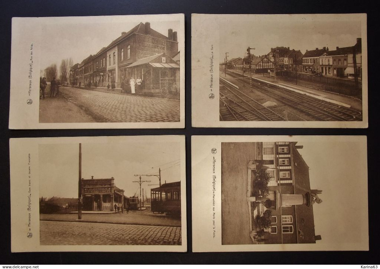 België - Belgique  Herseaux - Herzeeuw - La Gare - Monument Aux Morts Pour La Patrie Douane Rue Des Alliés  Tram - 1939 - Mouscron - Möskrön