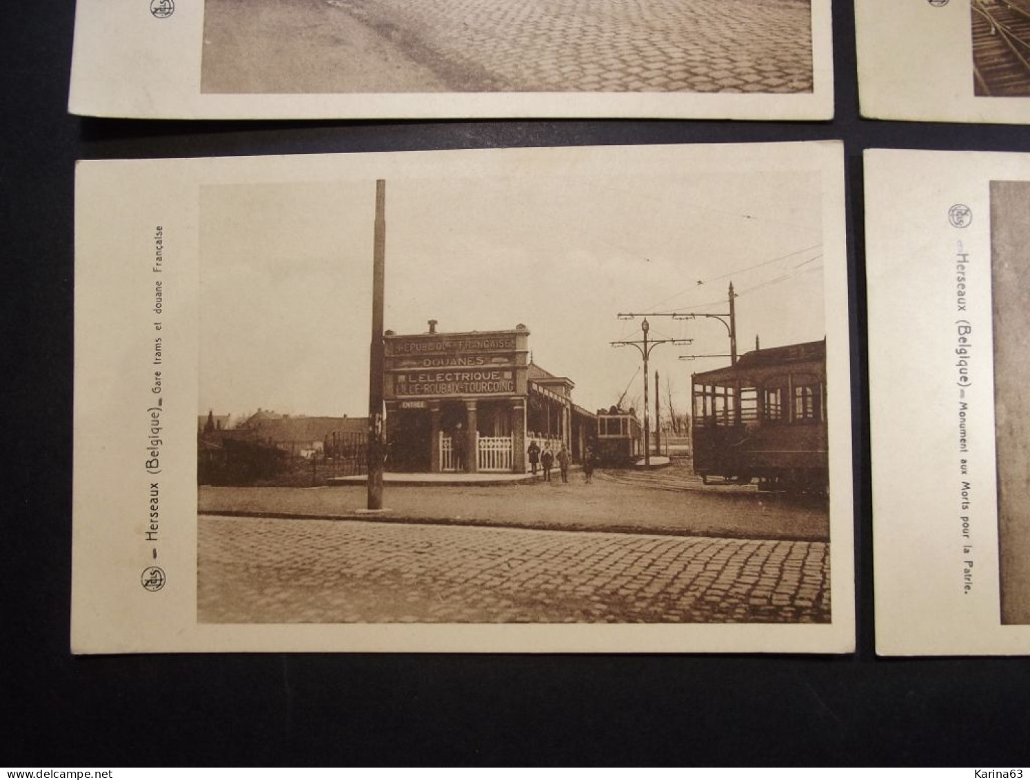 België - Belgique  Herseaux - Herzeeuw - La Gare - Monument Aux Morts Pour La Patrie Douane Rue Des Alliés  Tram - 1939 - Mouscron - Möskrön