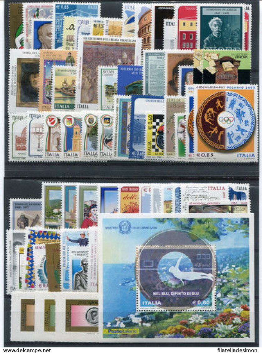 2008 Italia Repubblica, Francobolli Nuovi, Annata Completa 66 Valori + 1 Foglietto - MNH** - Volledige Jaargang